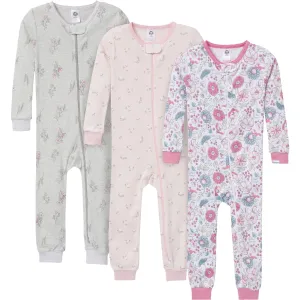 3-Pack Baby & Toddler Girls Woodland Floral Snug Fit Footless Pajamas