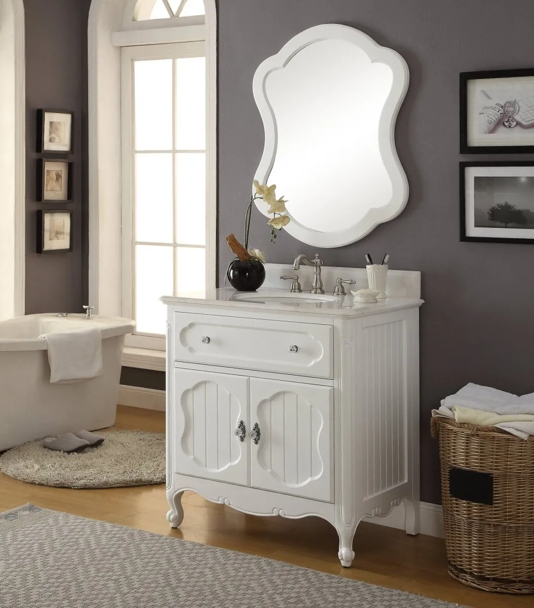 34 Inch White Charming Cottage Chic Knoxville Vanity