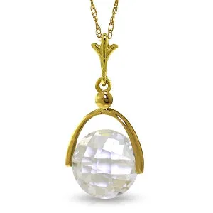 3.65 Carat 14K Solid Yellow Gold Necklace Checkerboard Cut White Topaz