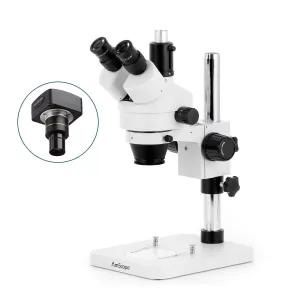 AmScope SM-1 Series Zoom Trinocular Stereo Microscope 3.5X-90X Magnification with 5MP USB 2.0 C-mount Camera on Pillar Stand