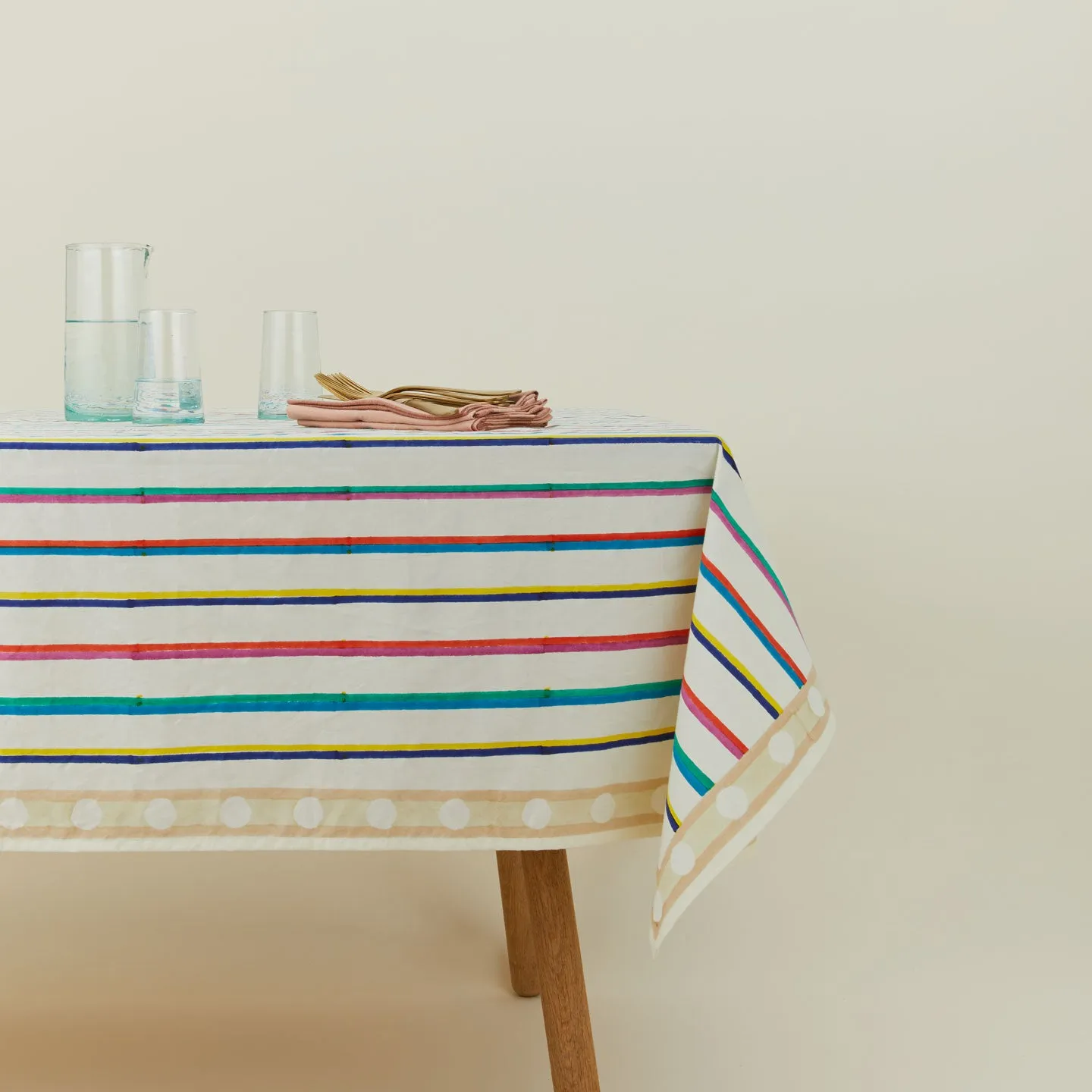 Block Printed Tablecloth - Block Printed Multi Stripe