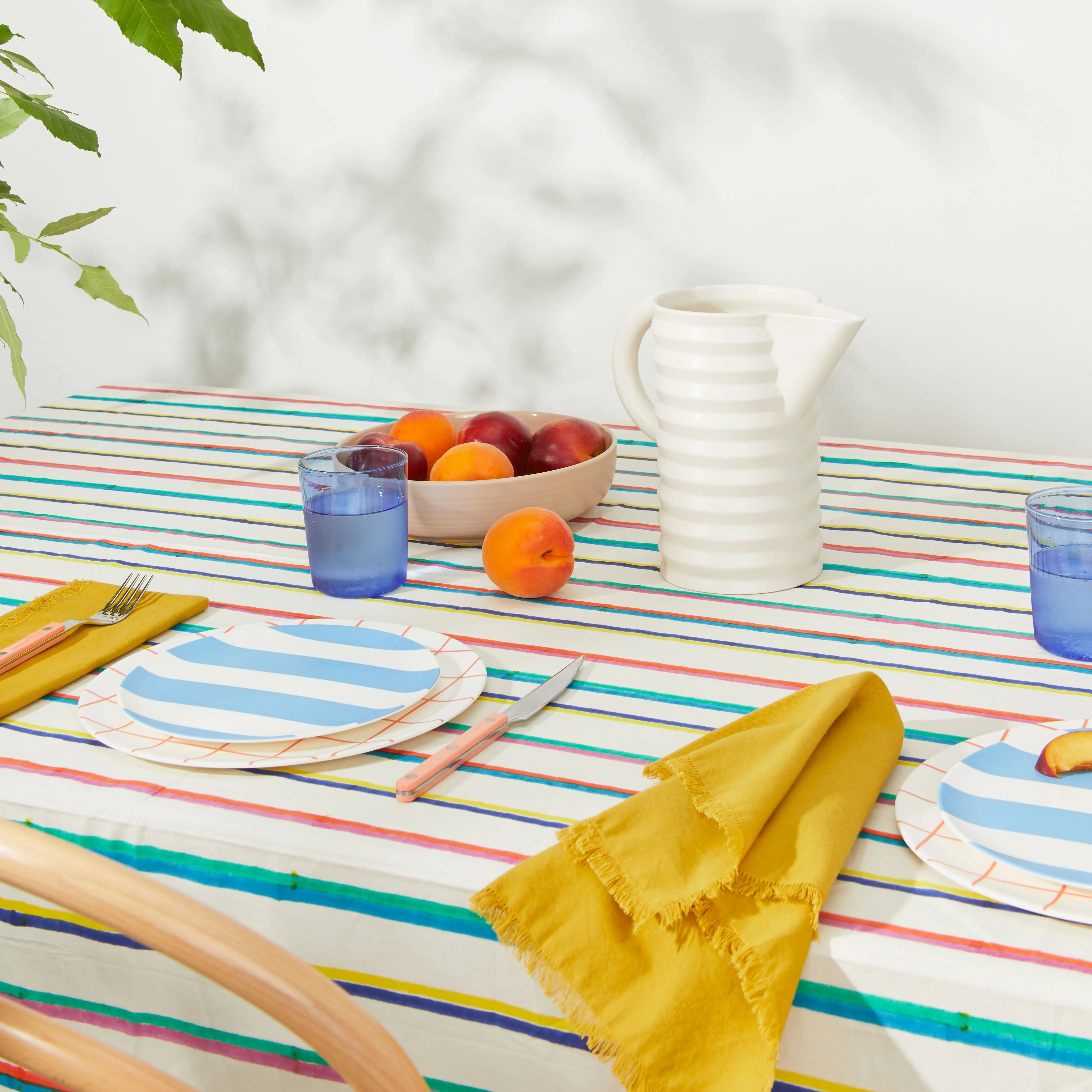 Block Printed Tablecloth - Block Printed Multi Stripe