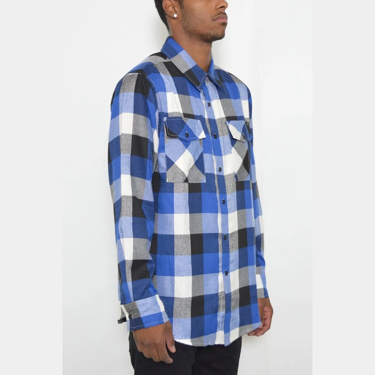 Blue & Black Checkered Flannel Shirt