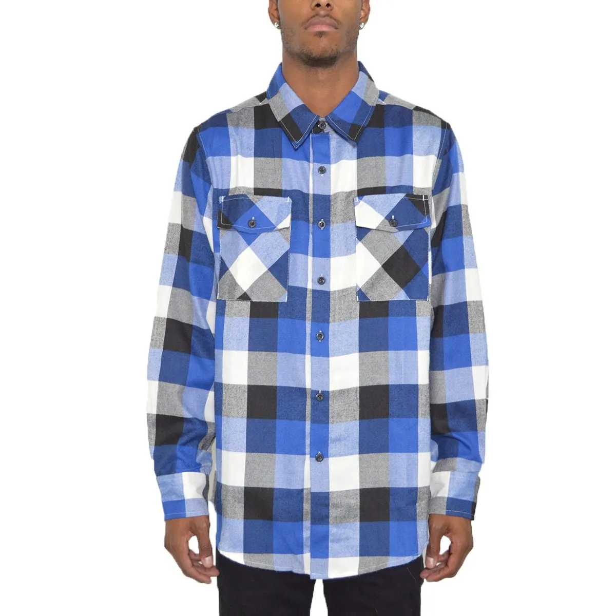 Blue & Black Checkered Flannel Shirt