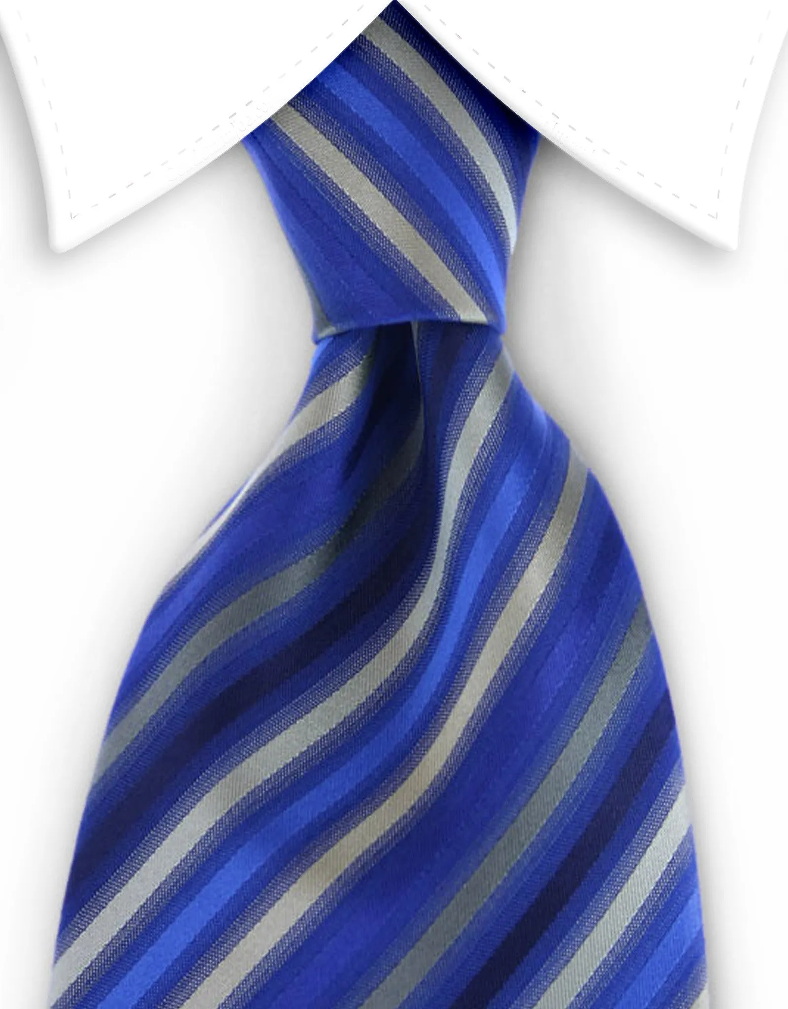 Blue & Platinum 4" Wide Striped Tie