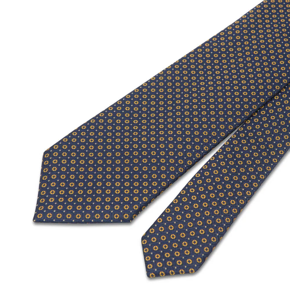 Blue and Yellow Circles Motif Woven Silk Tie