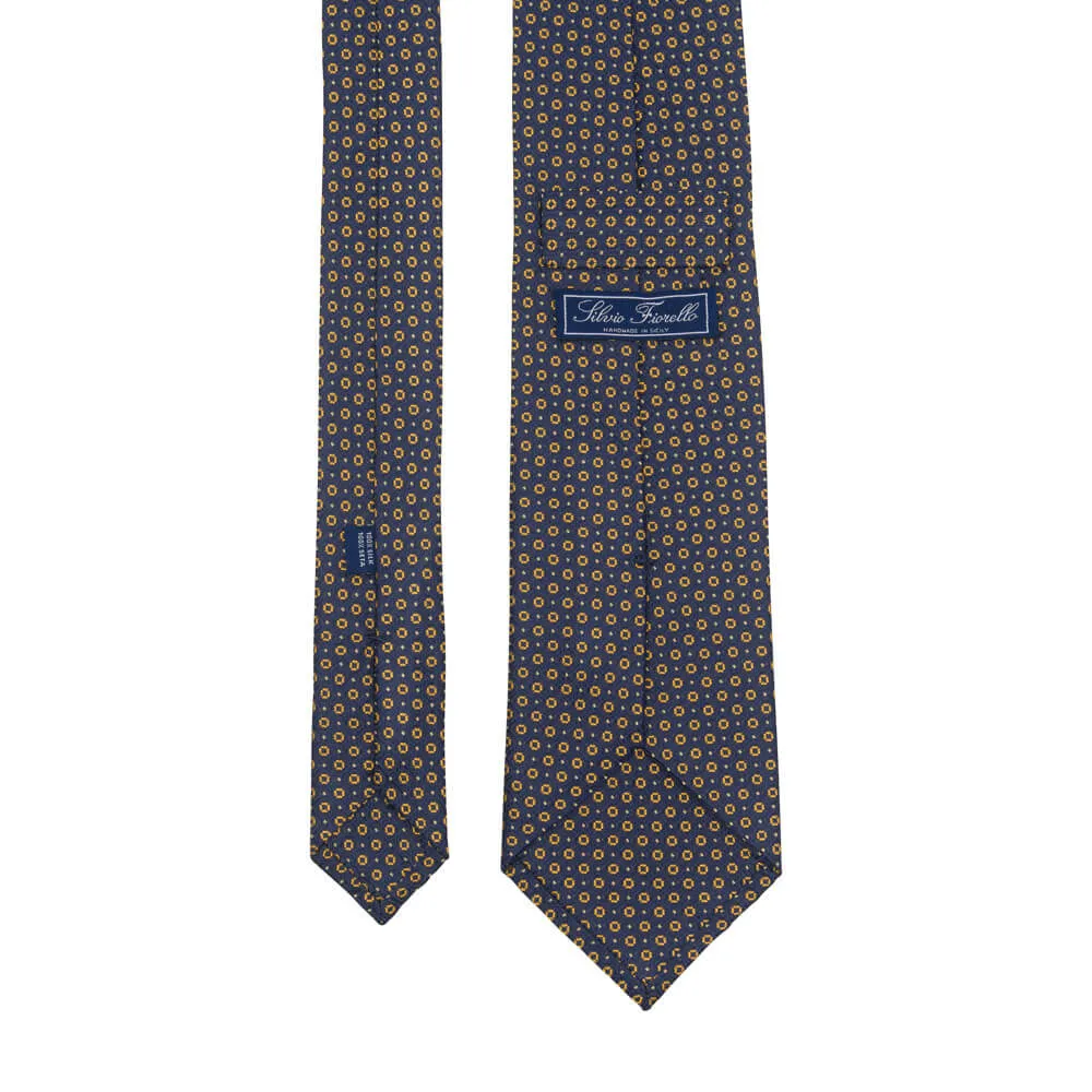 Blue and Yellow Circles Motif Woven Silk Tie