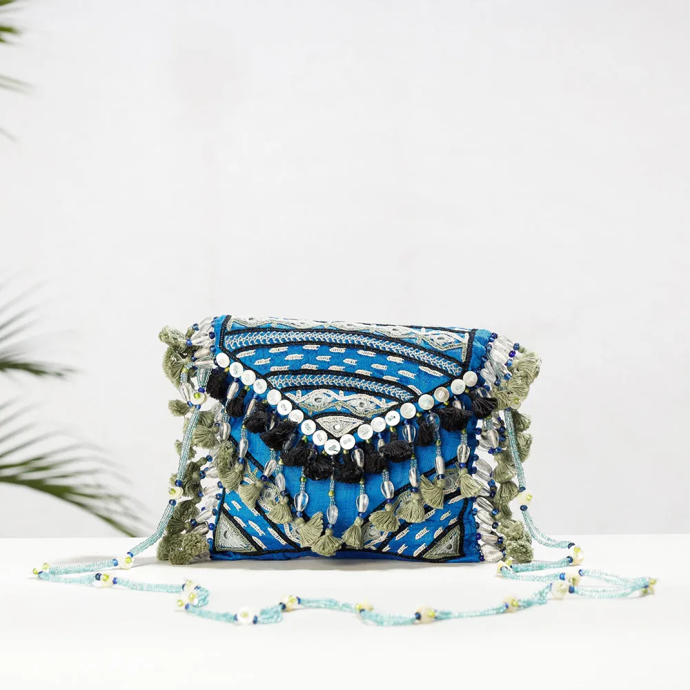 Blue - Kala Raksha Rabari Hand Embroidered Dupion Silk Sling Bag