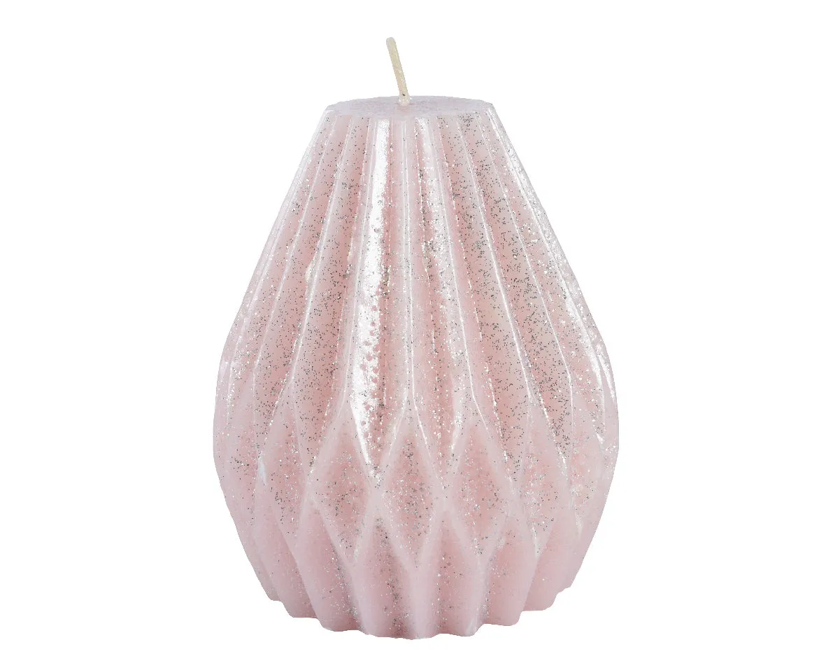 Blush pink wax cone shaped candle with glitter detail