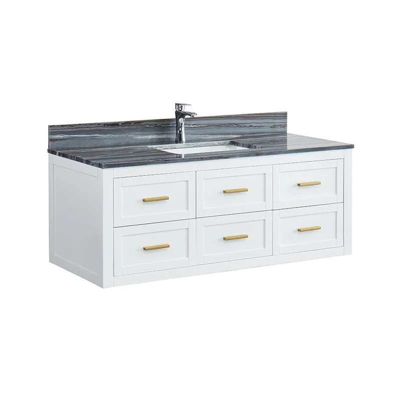 Caulder Dove White Freestanding Vanity Cabinet with Single Basin Integrated Sink and Countertop - Six Drawers (49" x 34.5" x 22")