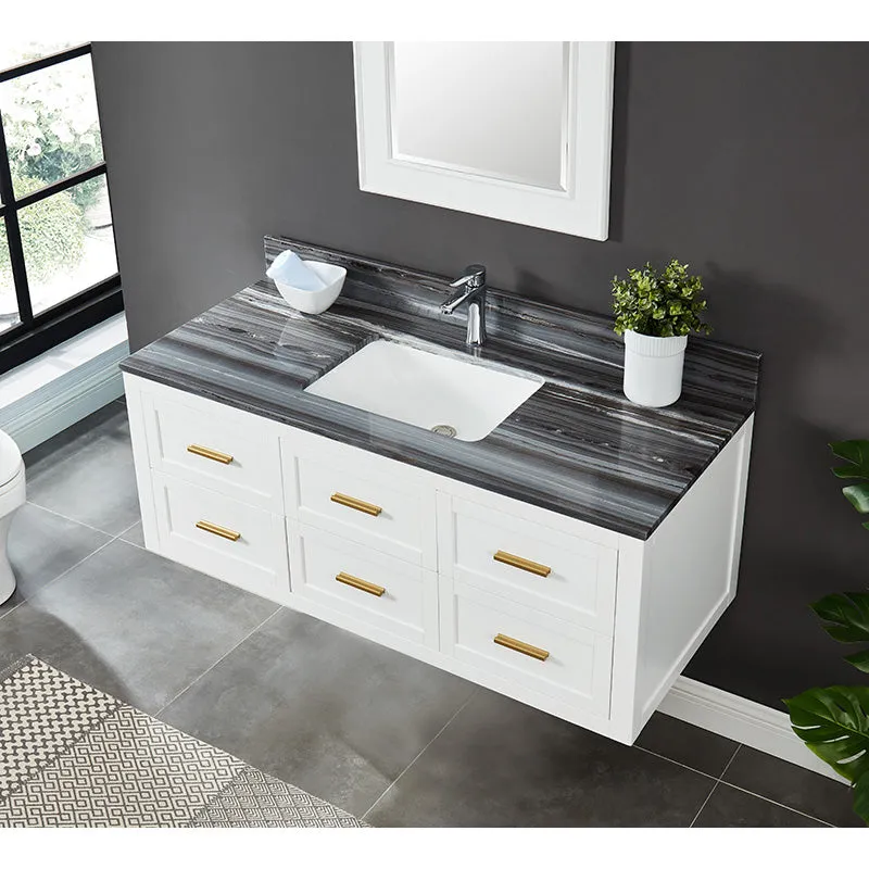 Caulder Dove White Freestanding Vanity Cabinet with Single Basin Integrated Sink and Countertop - Six Drawers (49" x 34.5" x 22")