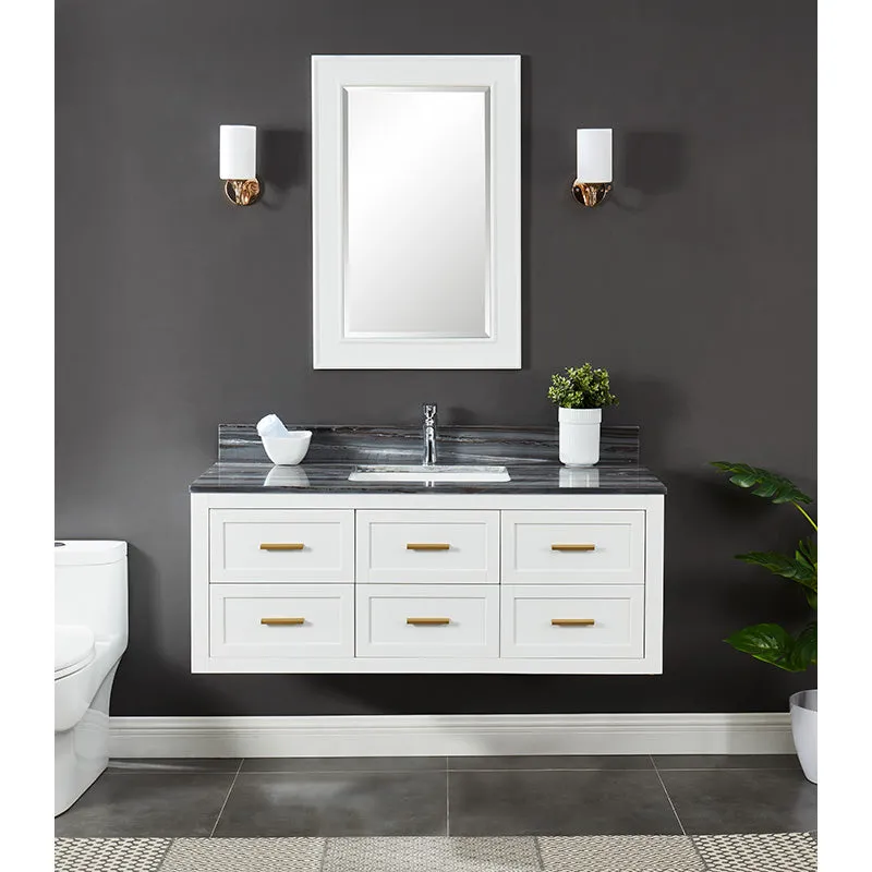 Caulder Dove White Freestanding Vanity Cabinet with Single Basin Integrated Sink and Countertop - Six Drawers (49" x 34.5" x 22")