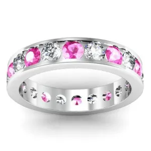 Channel Set Eternity Band with Round Diamonds and Pink Sapphires