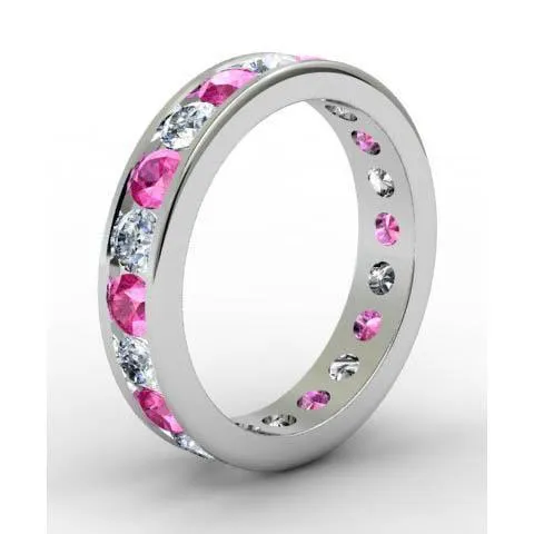 Channel Set Eternity Band with Round Diamonds and Pink Sapphires