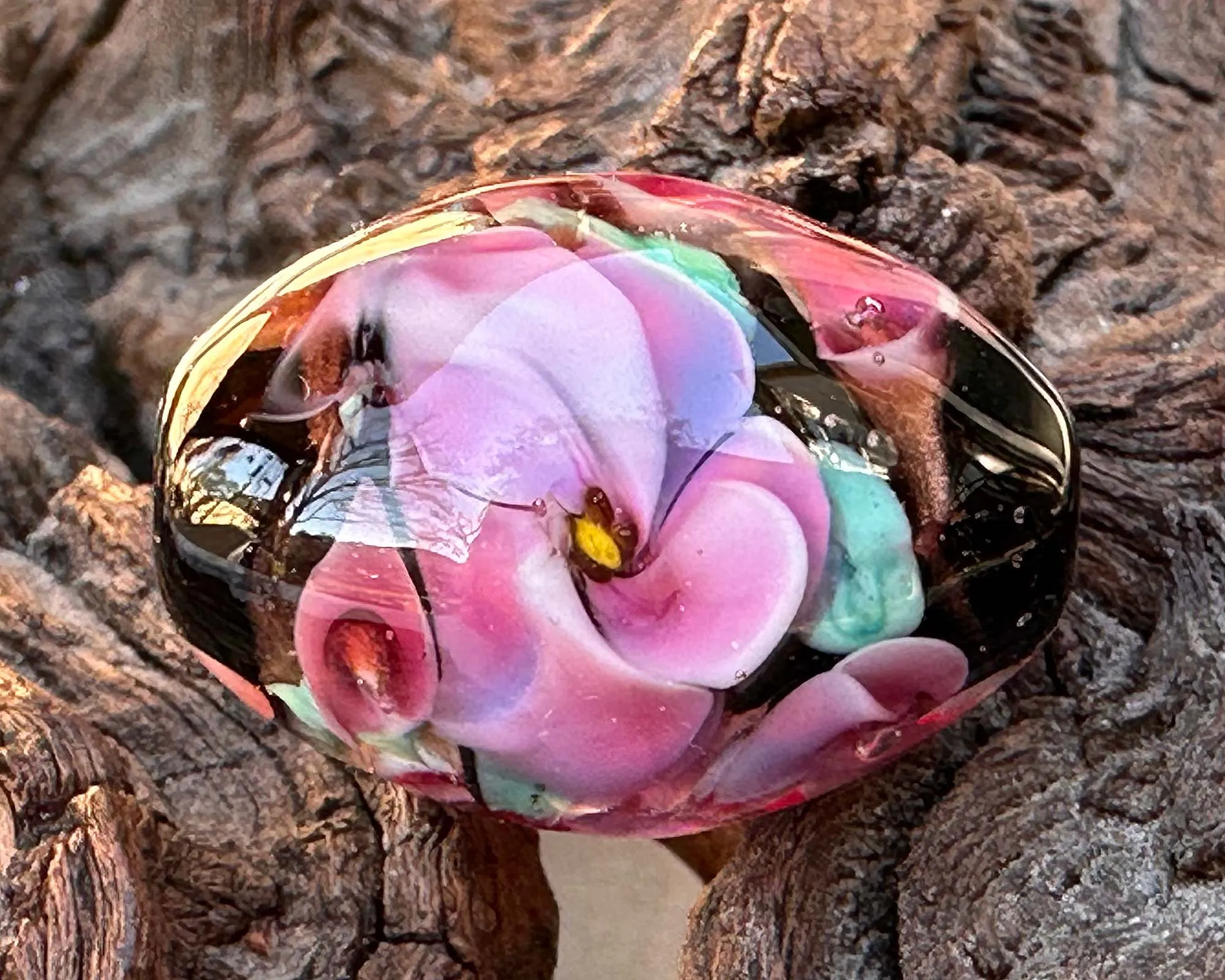 Charming Pink Floral Lampwork Focal Bead SRA