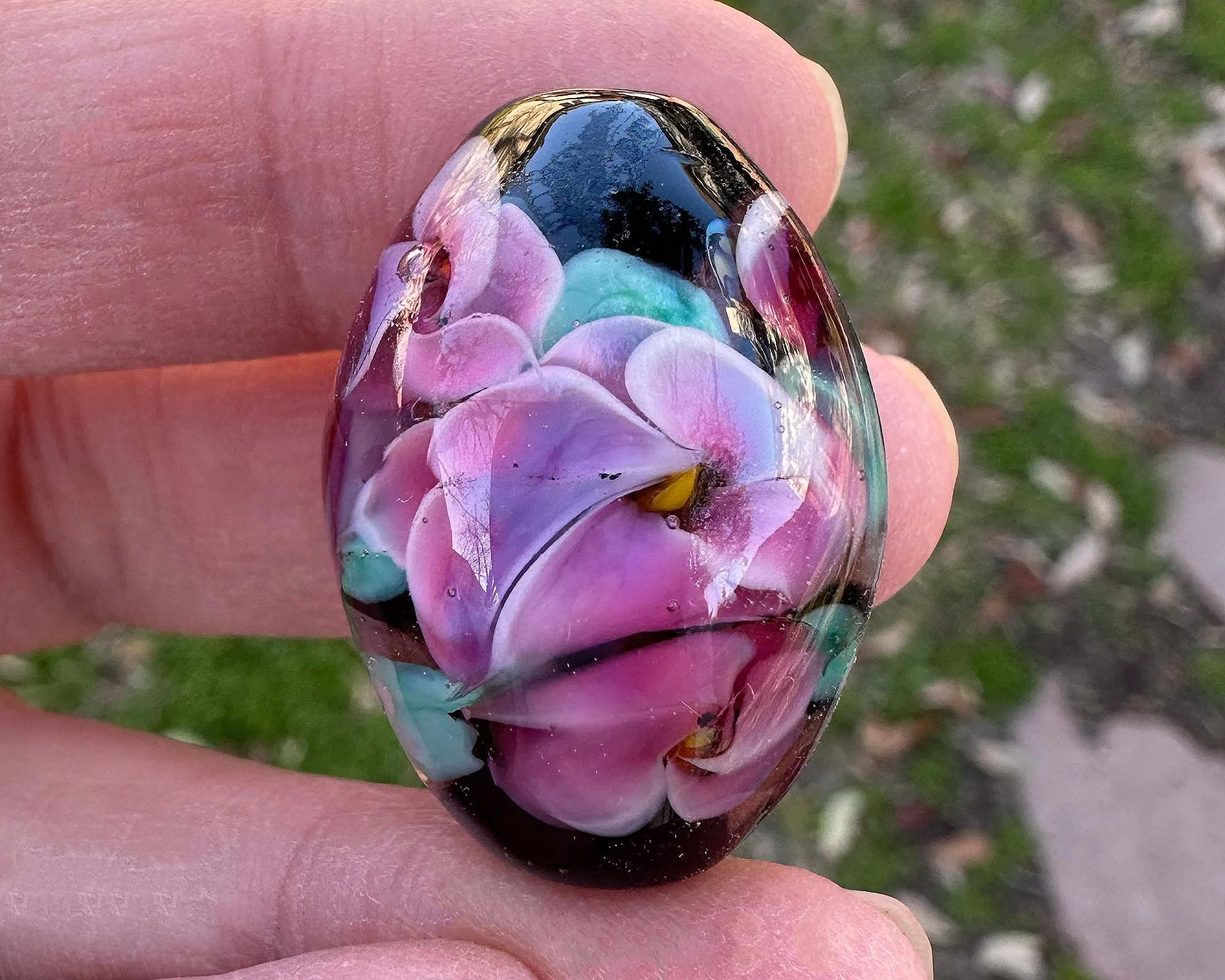 Charming Pink Floral Lampwork Focal Bead SRA