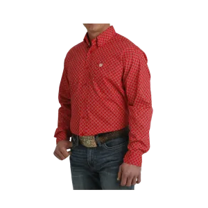 Cinch Men's Medallion Print Button Down Western Red White Shirt