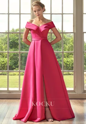 Classic & Timeless Off-Shoulder A-Line Split Satin Cocktail Mother of the Bride Dress