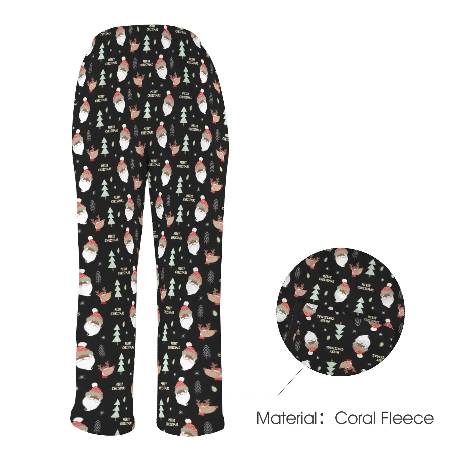 Classic Black Santa Women's Coral Fleece Pajama Pants