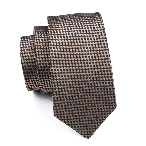 Classy Men Elegant Brown Mini Check Silk Tie