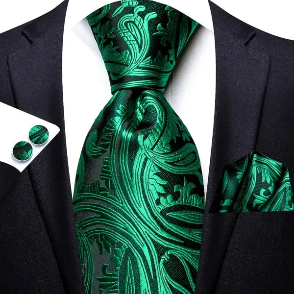 Classy Men Green Floral Paisley Silk Tie