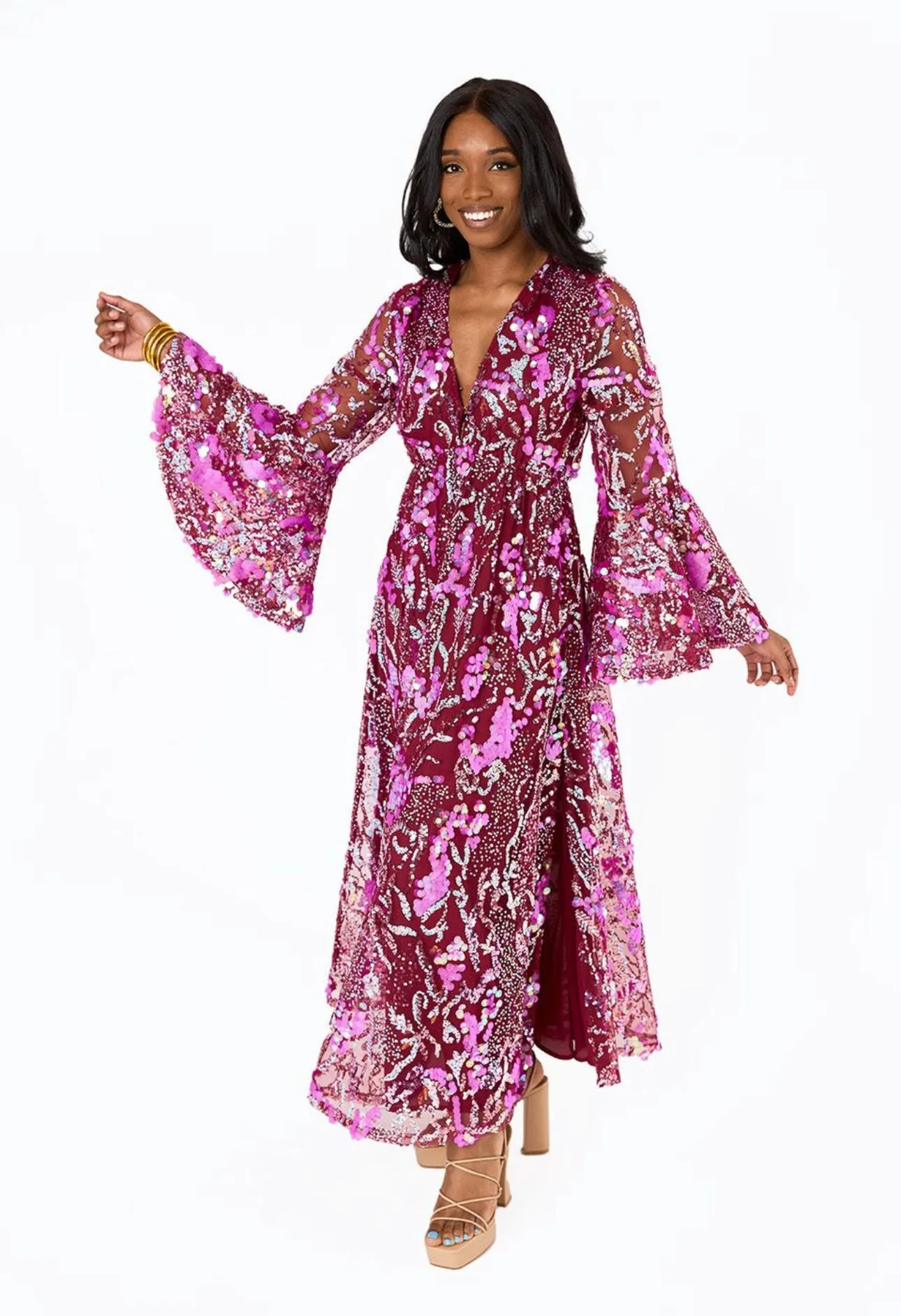 Colette Long Sleeve Maxi Dress-Vino