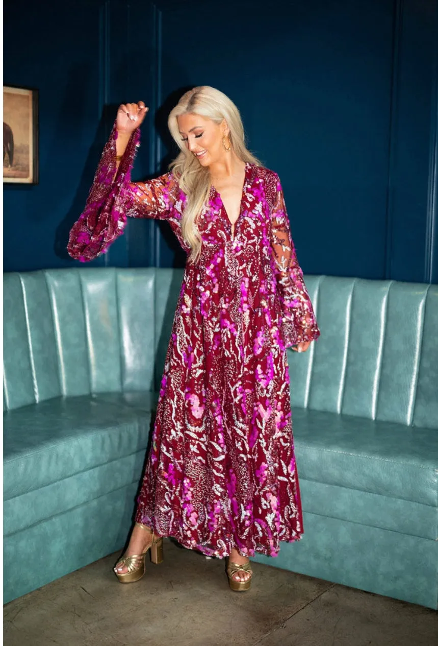 Colette Long Sleeve Maxi Dress-Vino