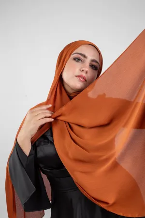 Crinkle Silk Satin Hijab-Ginger Brown