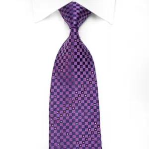 Daks Men's Crystal Silk Necktie Purple Checkered With Purple Sparkles