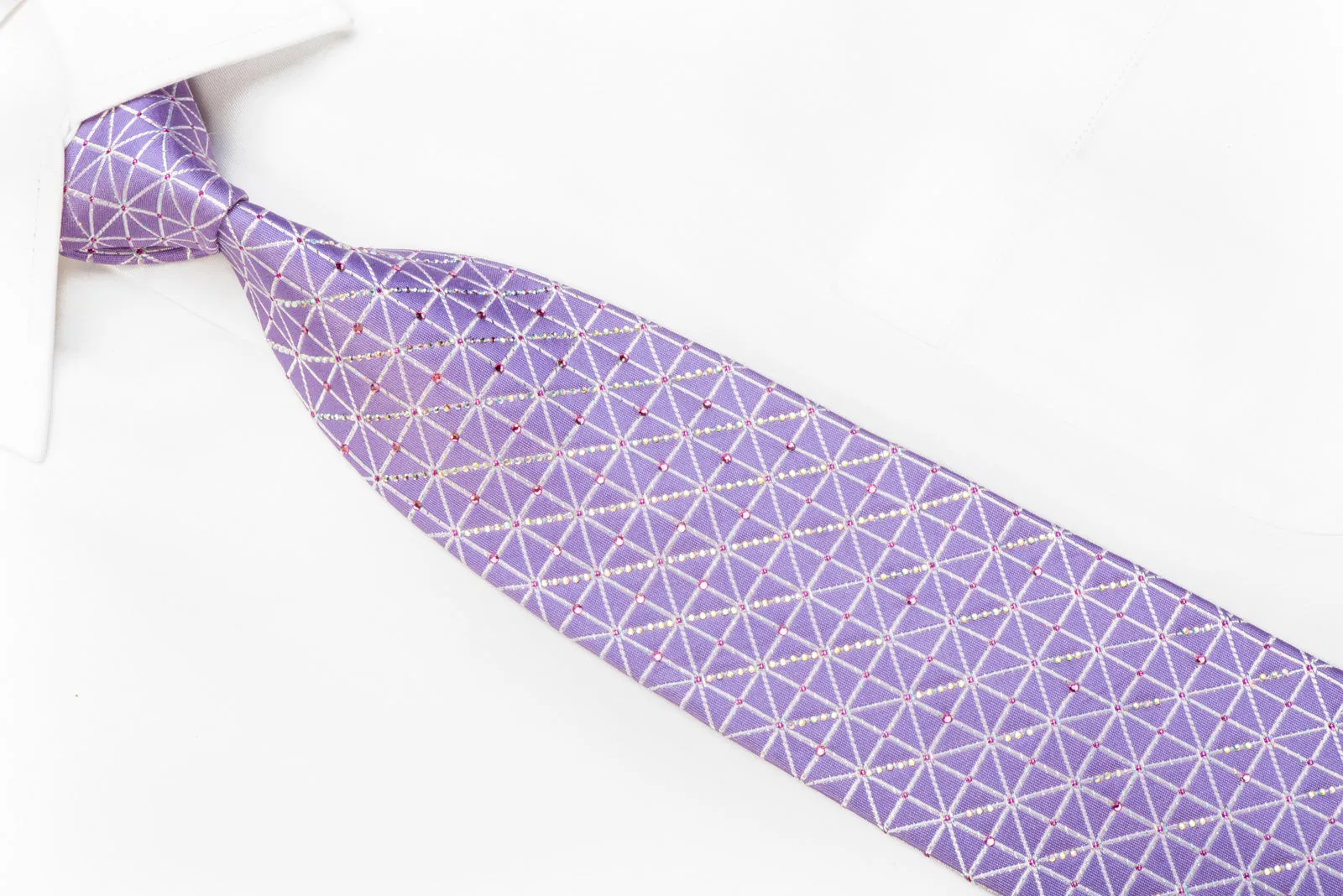 Daks Rhinestone Silk Tie Silver Trellis On Mauve With Silver Sparkles