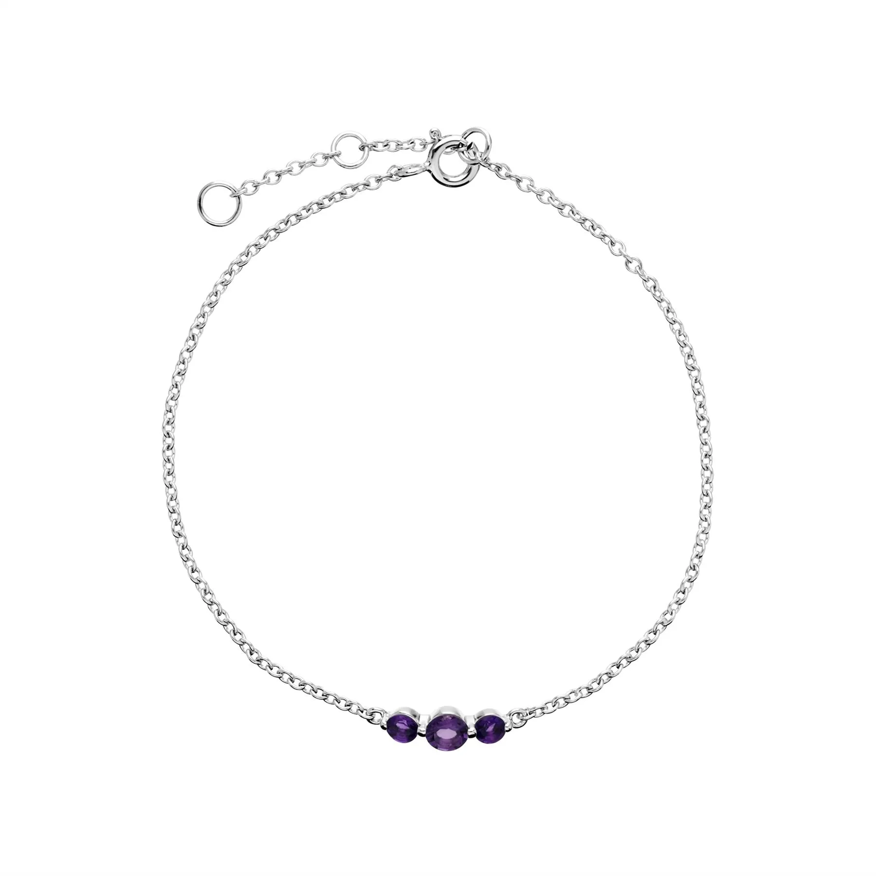 Damen Sterlingsilber Drei Stein Amethyst Rund Farbverlauf 19cm Armband