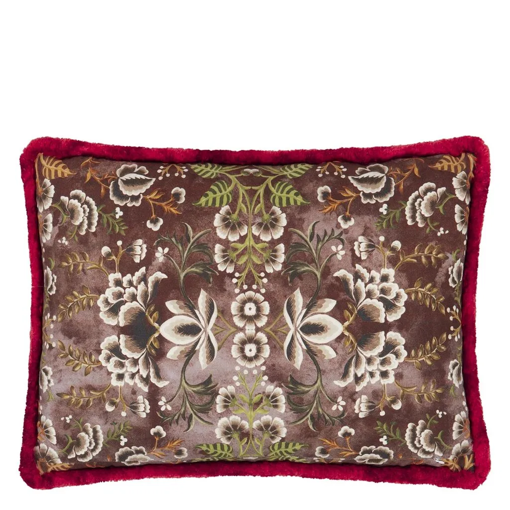 Designers Guild Rose De Damas Embroidered Cranberry Decorative Pillow