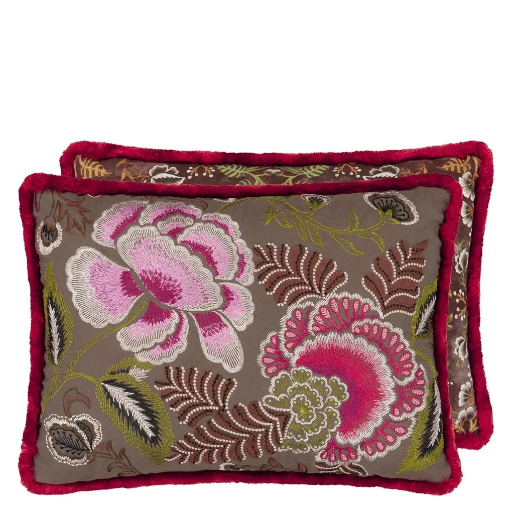 Designers Guild Rose De Damas Embroidered Cranberry Decorative Pillow