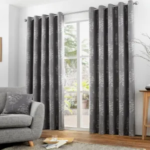 Elmwood Pair of Eyelet Curtains by Curtina in Graphite