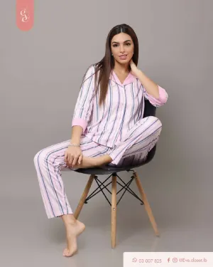 EVE.CLOSET Long Sleeve Striped Pajamas