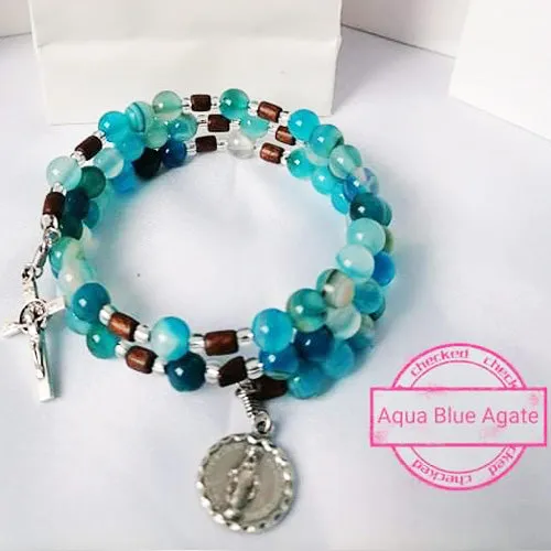 FR04 - Rosary Bracelet Aqua Blue Agate