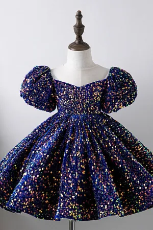 G3033 - Scoop Puff Sleeves Sequined A-Line Flower Girl Dress