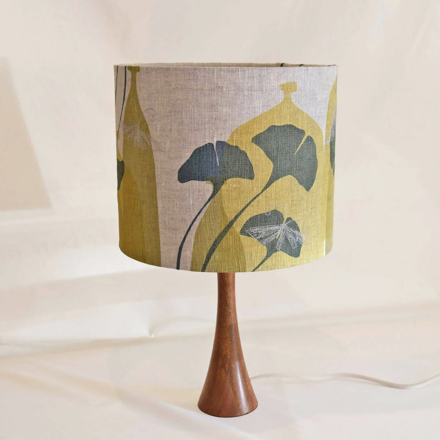 Gingko Leaves and Moths Lampshade - Screen Printed and Embroidered - Medium