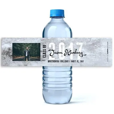 Gray Watercolor Graduation Water Bottle Labels