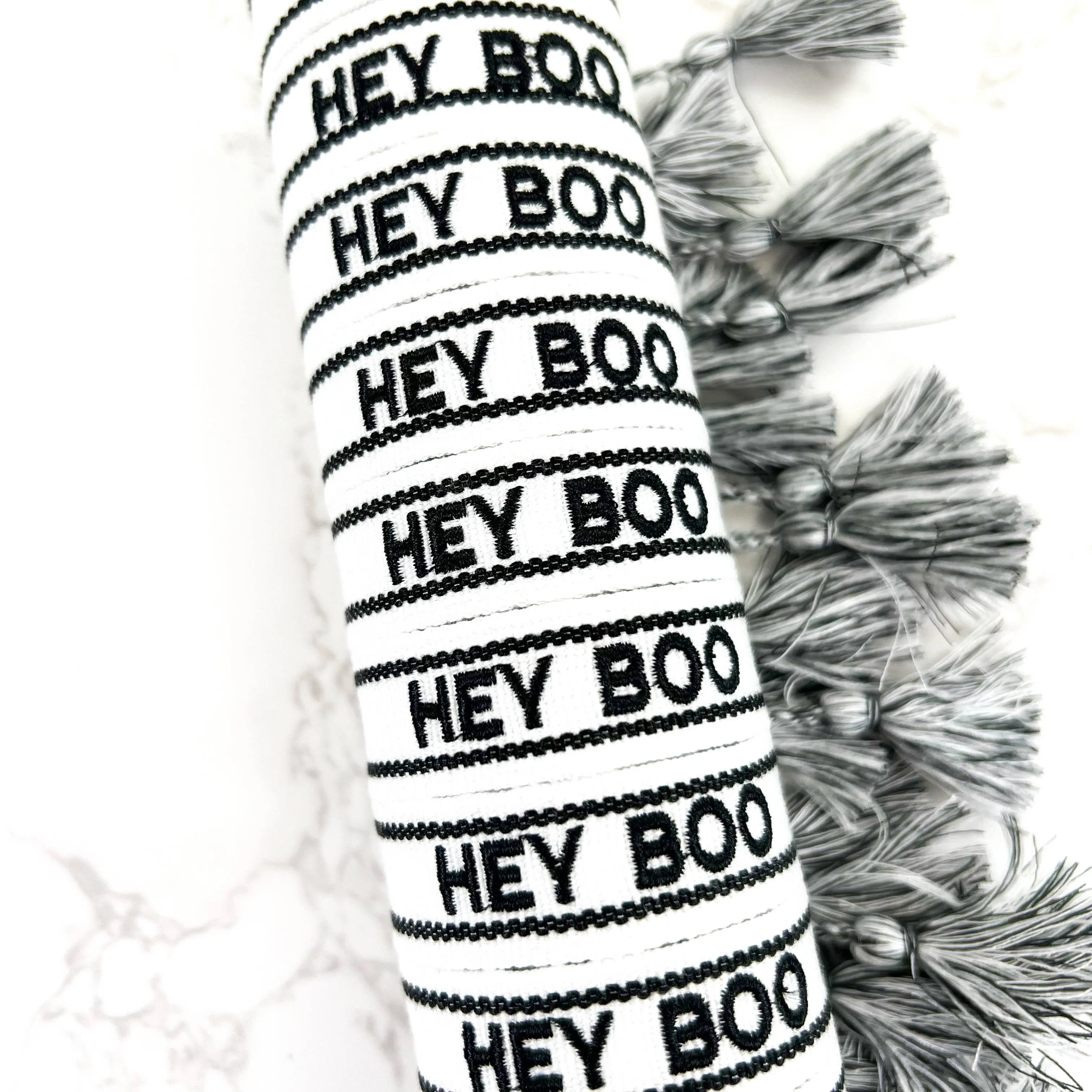 Hey Boo Halloween Embroidered Woven Bracelet