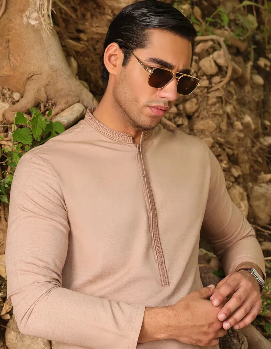 J. Mens Light Brown Blended Shalwar Kameez