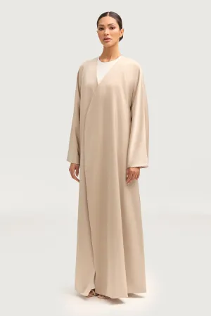 Jumana Satin Open Abaya - Stone