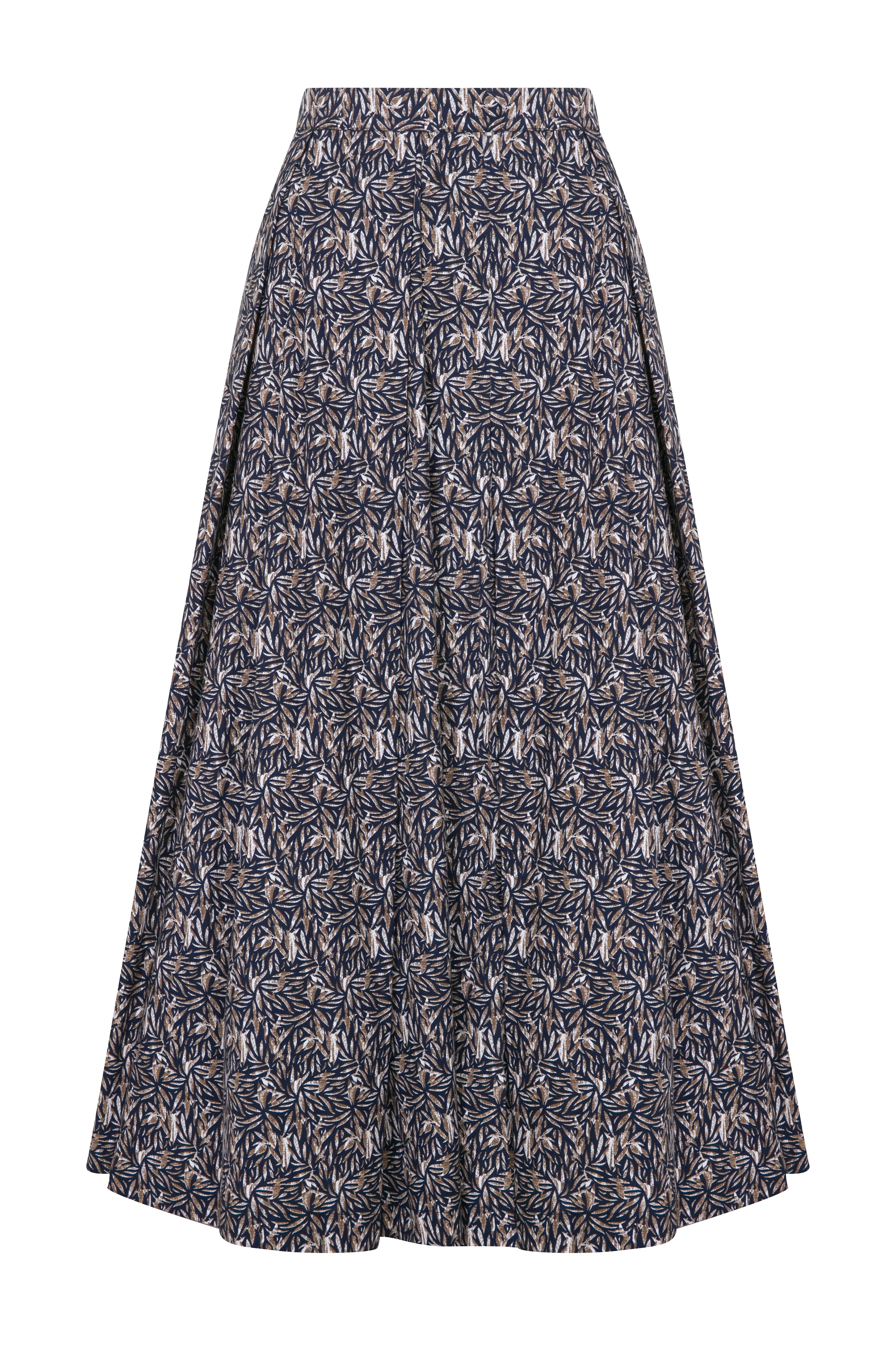 June Printed Cotton Midi Skirt in Brown