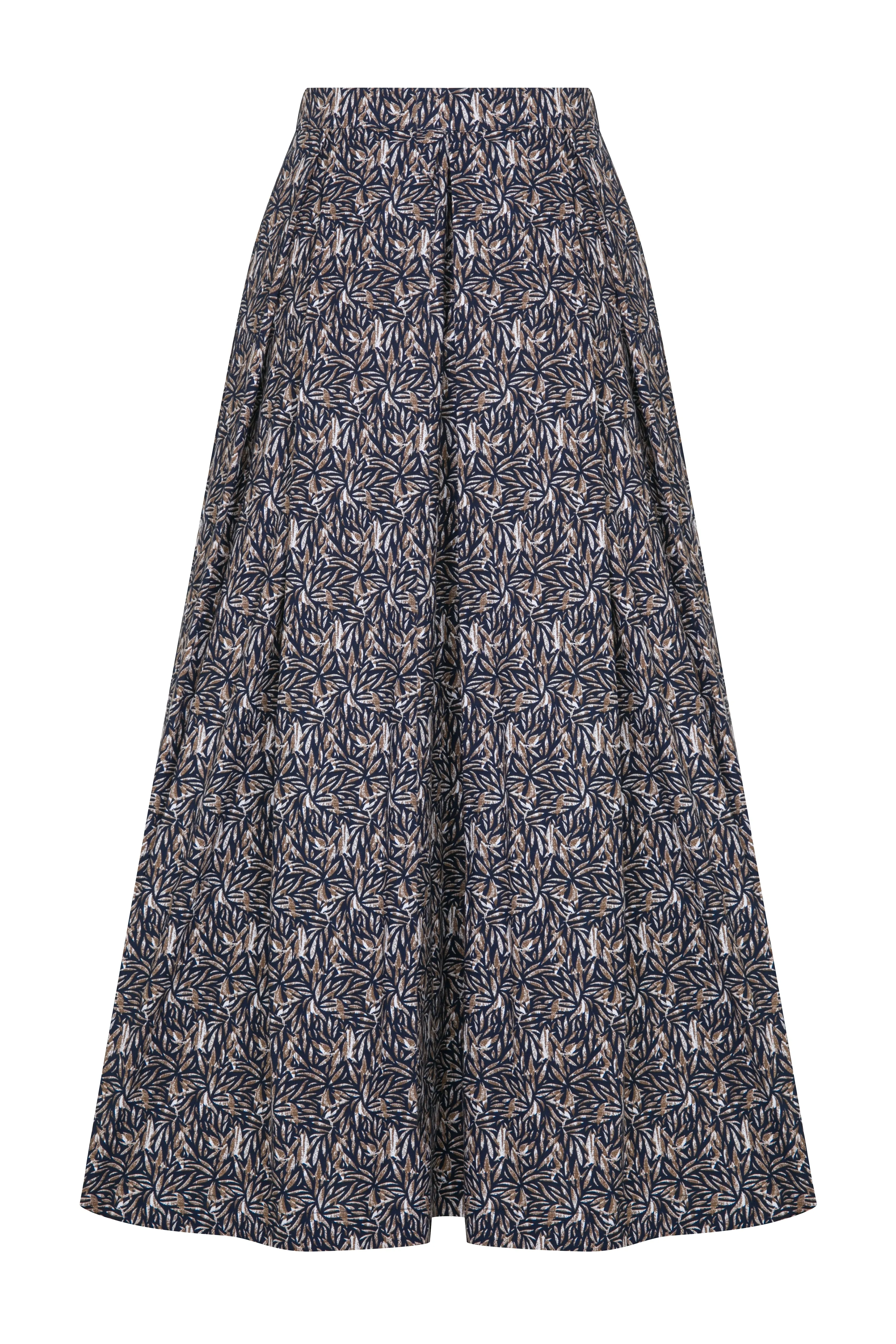 June Printed Cotton Midi Skirt in Brown