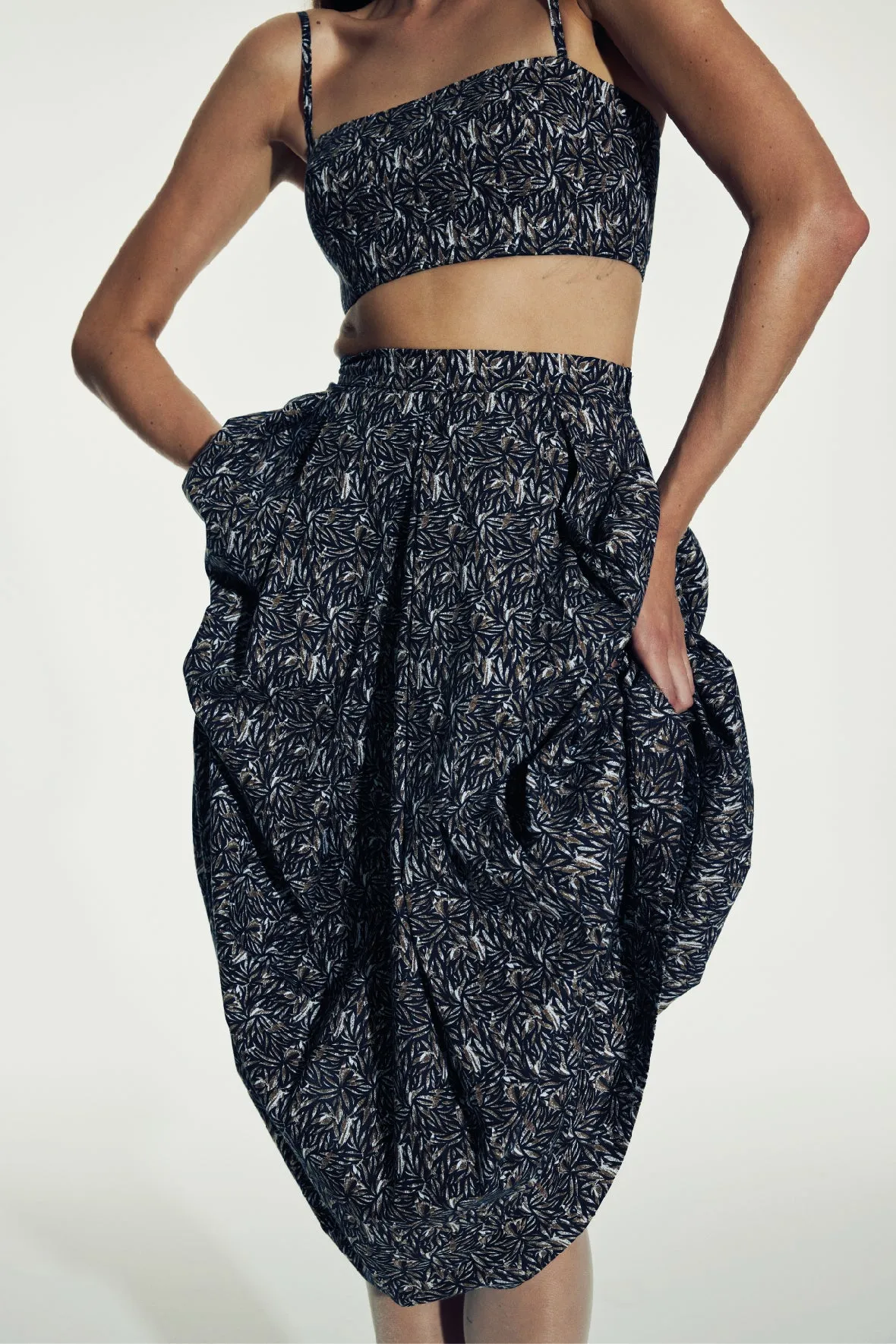 June Printed Cotton Midi Skirt in Brown