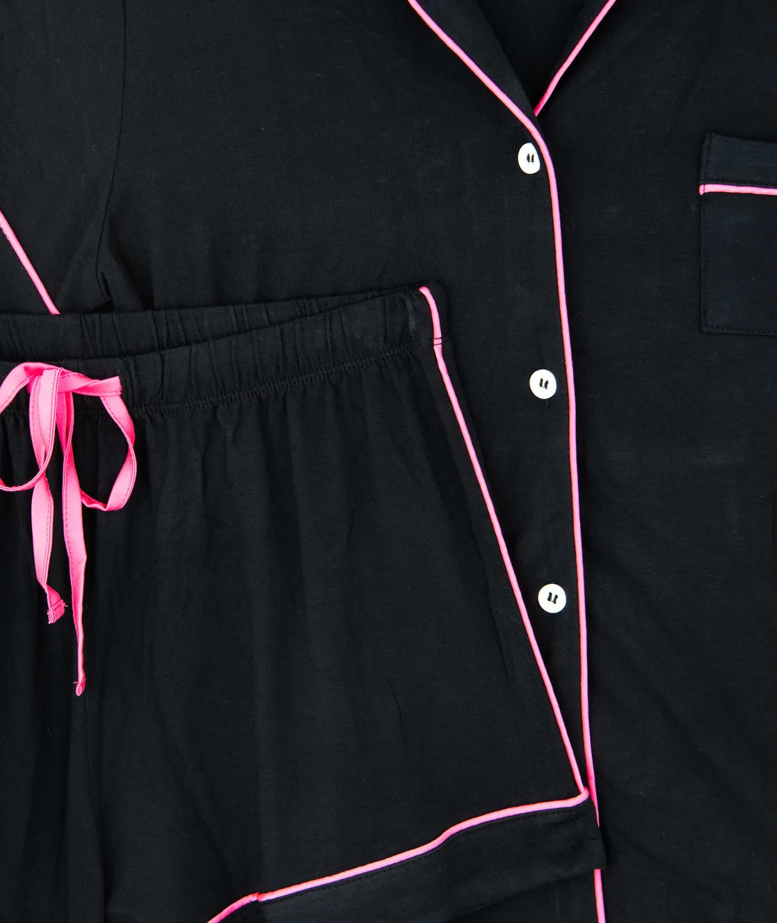 Katie J NYC Juniors Black/Neon Pink Lynn Shorts PJ Set