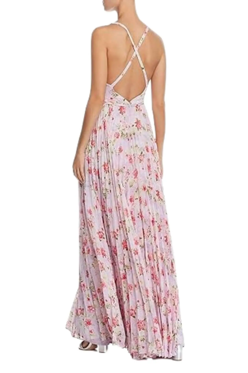 Laundry V-Neck Sleeveless Crossed Back Banded Ruched Floral Print Concealed Zipper Back Chiffon Dress