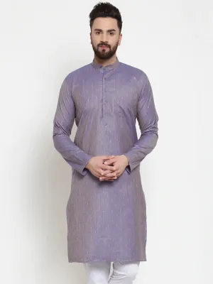 Men Blue & White Self Design Kurta Only