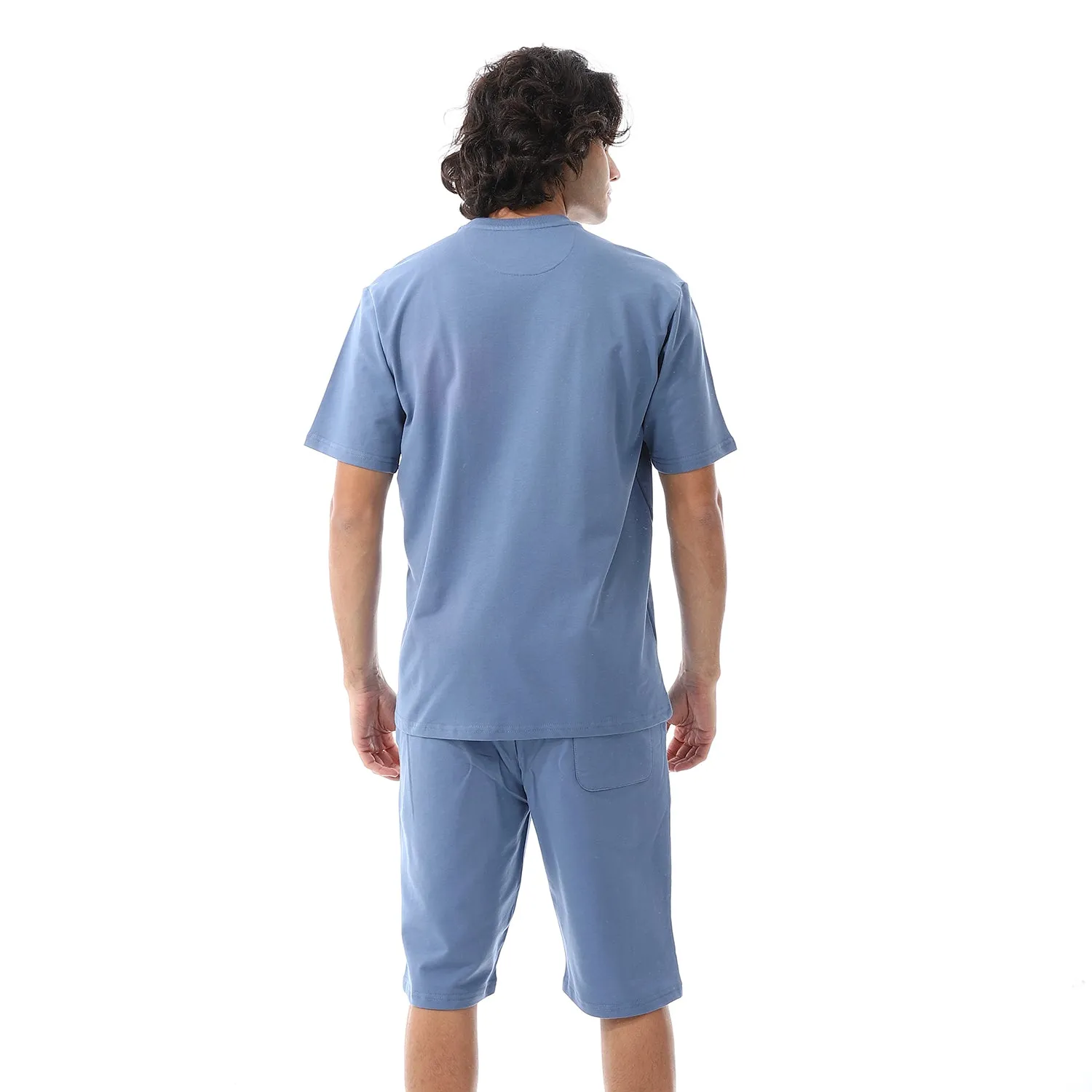 Men's pajama set with printed - Denim blue