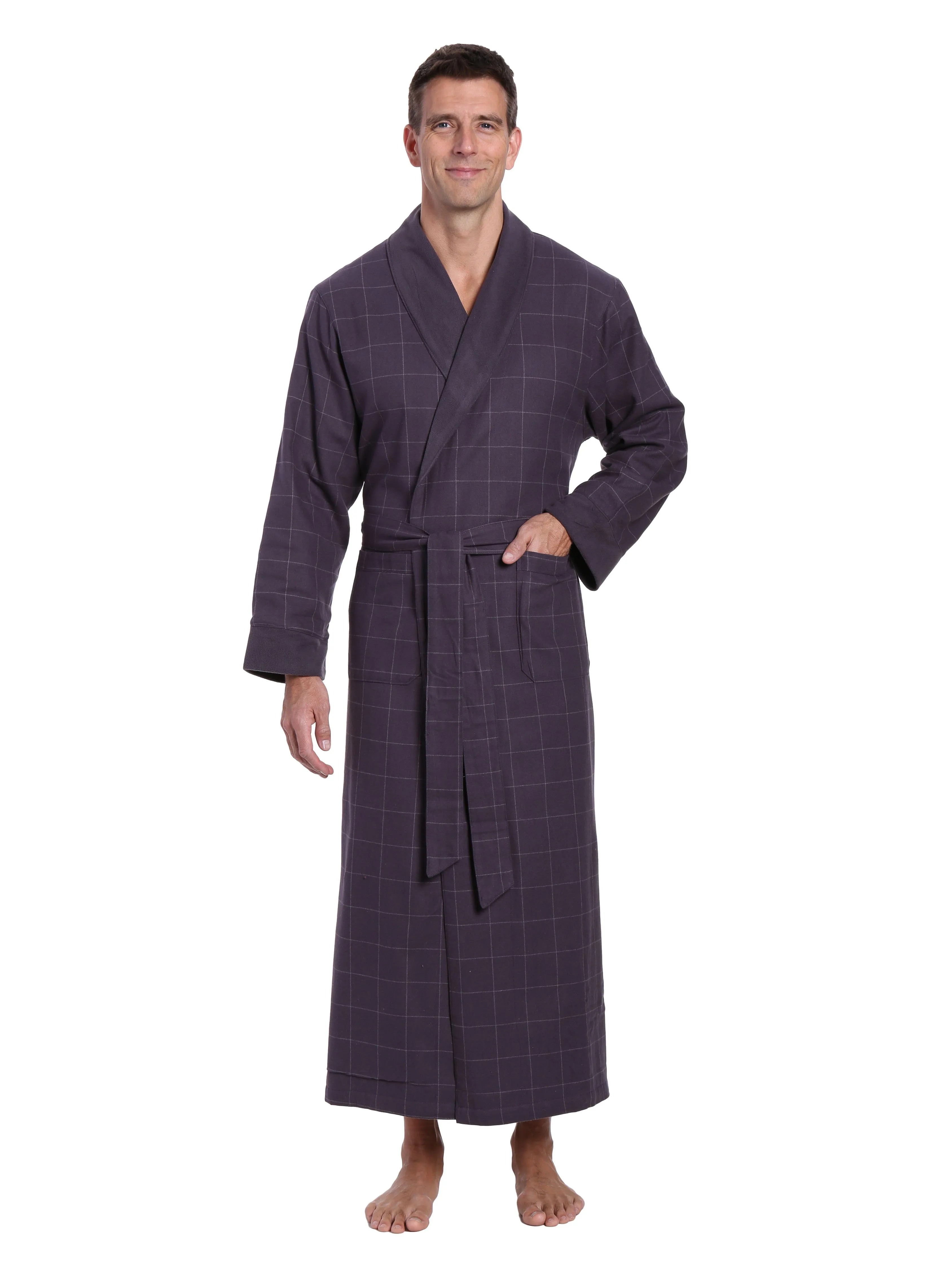 Men's Premium 100% Cotton Flannel Fleece Lined Robe